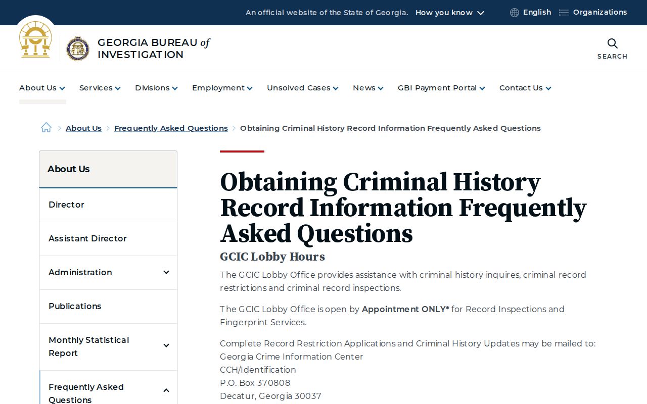 Schley County criminal history GCIC inspection and correction guidance
