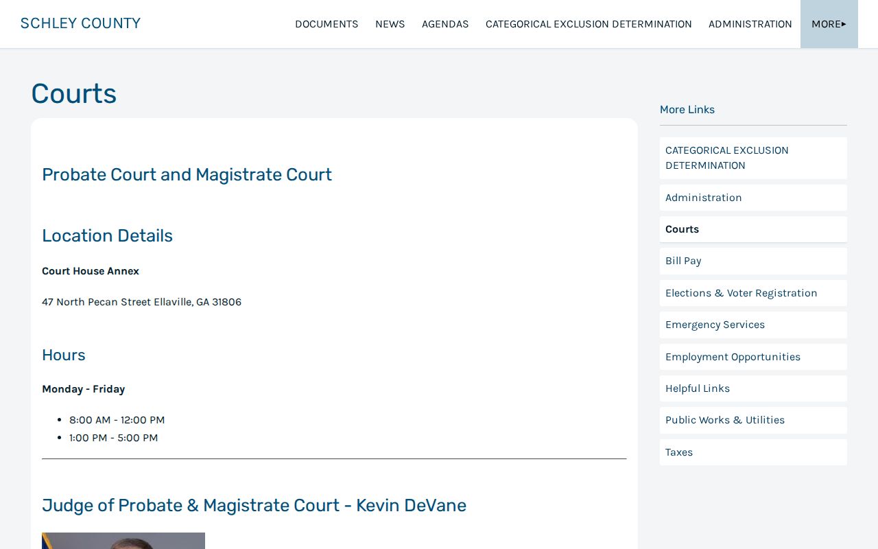 Schley County criminal court case contacts at the Court House Annex